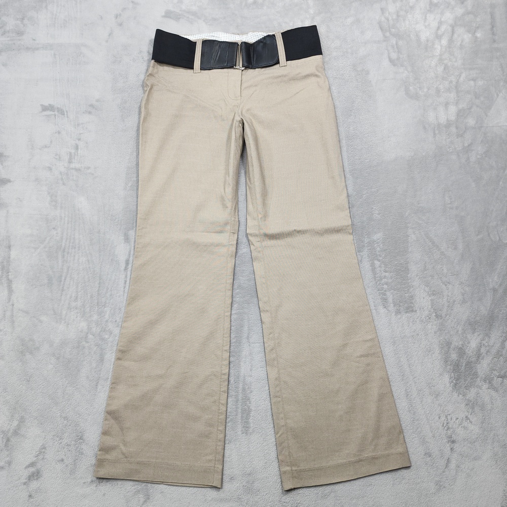 Vintage Maurices Pants Womens 7/8 Beige Mid Rise Wide Leg Belted Stretch Office